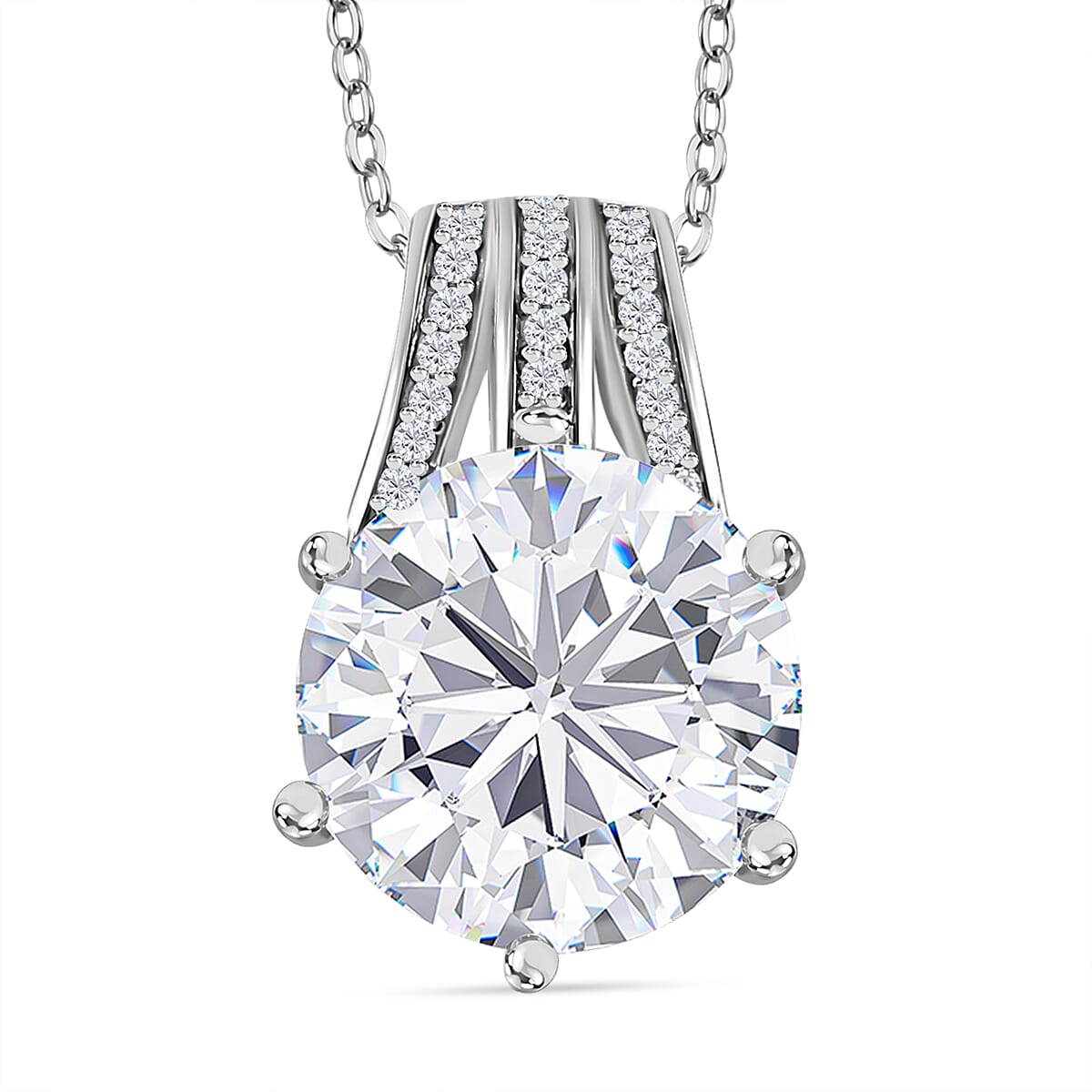Moissanite, Ceylon Blue Sapphire Pendant Necklace (20 Inches) in Platinum Over Sterling Silver 6.15 ctw