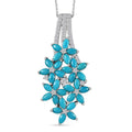 Sleeping Beauty Turquoise and White Zircon Floral Pendant Necklace 20 Inches in Rhodium Over Sterling Silver 4.75 ctw - Sticky add to cart bar