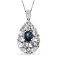 Blue Star Sapphire (DF) and Multi Gemstone Pendant Necklace 20 Inches in Platinum Over Sterling Silver 5.40 ctw