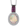 Premium Ethiopian Welo Opal, Multi Gemstone Halo Pendant Necklace (20 Inches) in Platinum Over Sterling Silver 1.60 ctw - Sticky add to cart bar