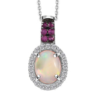 Premium Ethiopian Welo Opal, Multi Gemstone Halo Pendant Necklace (20 Inches) in Platinum Over Sterling Silver 1.60 ctw