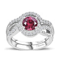 Premium Tanzanian Wine Garnet, White Zircon Set of 2 Stackable Ring in Rhodium Over Sterling Silver (Size 5.0) 1.50 ctw - Sticky add to cart bar