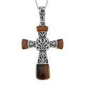 Yellow Tiger Eye Inlay Cross Pendant Necklace (24 Inches) in Stainless Steel 7.10 ctw - Sticky add to cart bar