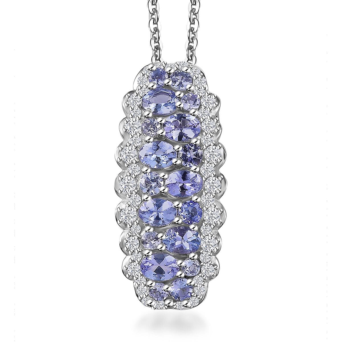 Tanzanite and White Zircon 2.80 ctw Pendant Necklace 20 Inches in Platinum Over Sterling Silver