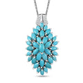 Sleeping Beauty Turquoise and White Zircon Floral Spray Pendant Necklace 20 Inches in Rhodium Over Sterling Silver 4.35 ctw - Sticky add to cart bar