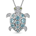 GP Trionfo Collection: Special Sealife Apatite and Multi Gemstone Turtle Pendant Necklace 20 Inches in Rhodium Over Sterling Silver 2.25 ctw - Sticky add to cart bar