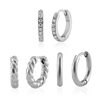 Set of 3 Simulated Diamond Huggie Hoop Earrings in Stainless Steel 0.10 ctw