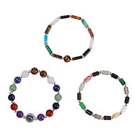 Multi-color Gemstone Beaded 190.50 ctw Set of 3 Bracelet (7.00-7.50 In) in Silvertone