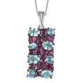 Cambodian Blue Zircon and Orissa Rhodolite Garnet Pendant Necklace 20 Inches in Platinum Over Sterling Silver 6.85 ctw - Sticky add to cart bar