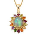 Premium Ethiopian Welo Opal and Multi Gemstone Daisy Floral Pendant Necklace 20 Inches in Vermeil Yellow Gold Over Sterling Silver 2.20 ctw - Sticky add to cart bar