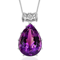 African Amethyst Drop Pendant Necklace 20 Inches in Platinum Over Sterling Silver 50.00 ctw