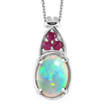 Premium Ethiopian Welo Opal, Niassa Ruby (FF) Pendant Necklace (20 Inches) in Platinum Over Sterling Silver 1.35 ctw - Sticky add to cart bar