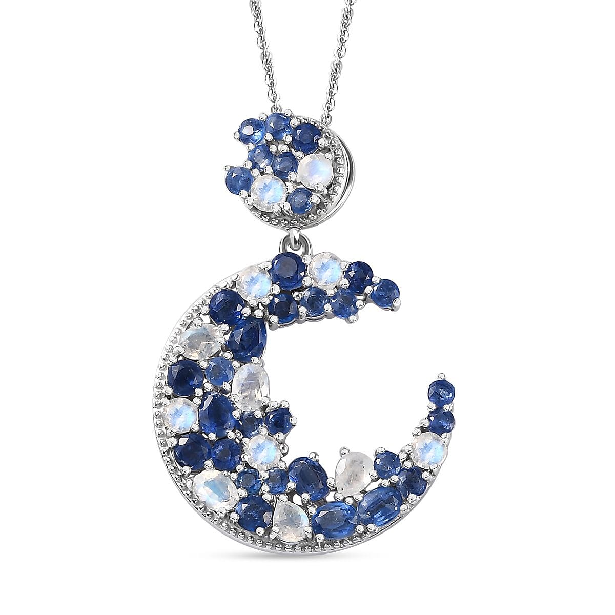 GP Celestial Dream Collection Rainbow Moonstone and Kyanite Pendant Necklace 20 Inches in Rhodium Over Sterling Silver 5.20 ctw