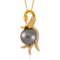 Tahitian Cultured Pearl and White Zircon Swan Pendant Necklace 18 Inches in Vermeil Yellow Gold Over Sterling Silver 0.65 ctw - Sticky add to cart bar