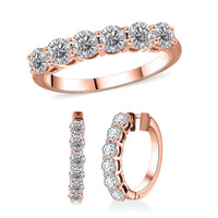 Moissanite Half Eternity Band Ring (Size 5.00) and Hoop Earrings in Platinum Over Sterling Silver 2.85 ctw