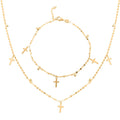 Italian 10K Yellow Gold Cross Beaded Bracelet (7.00-8.00In) and Necklace 18-20 Inches 1.75 Grams - Sticky add to cart bar