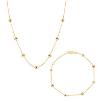 Italian 10K Yellow Gold Beaded Bracelet (7.00-8.00In) and Necklace 18-20 Inches 2.90 Grams