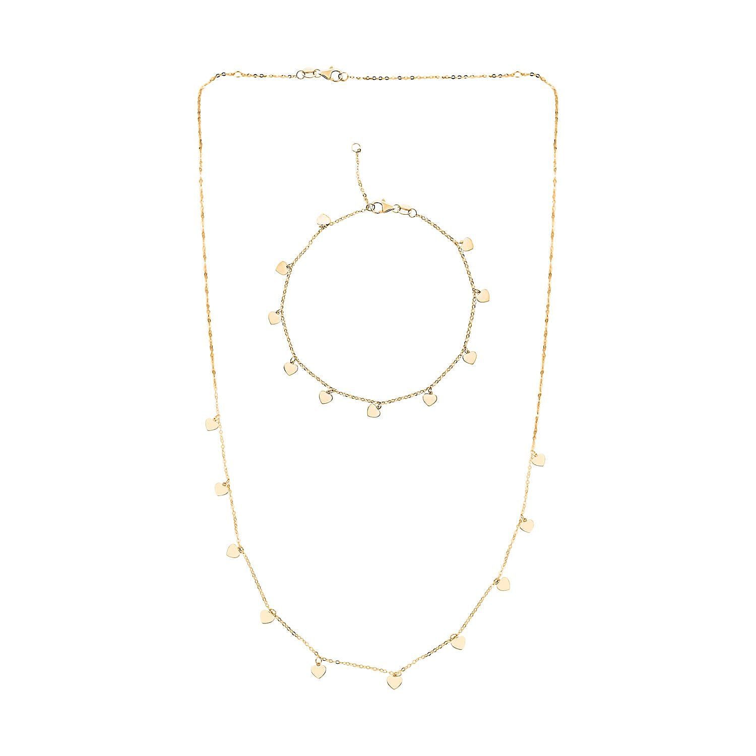 Italian Heart Bracelet (7.00-8.00In) and Necklace 18-20 Inches in 10K Yellow Gold 1.95 Grams