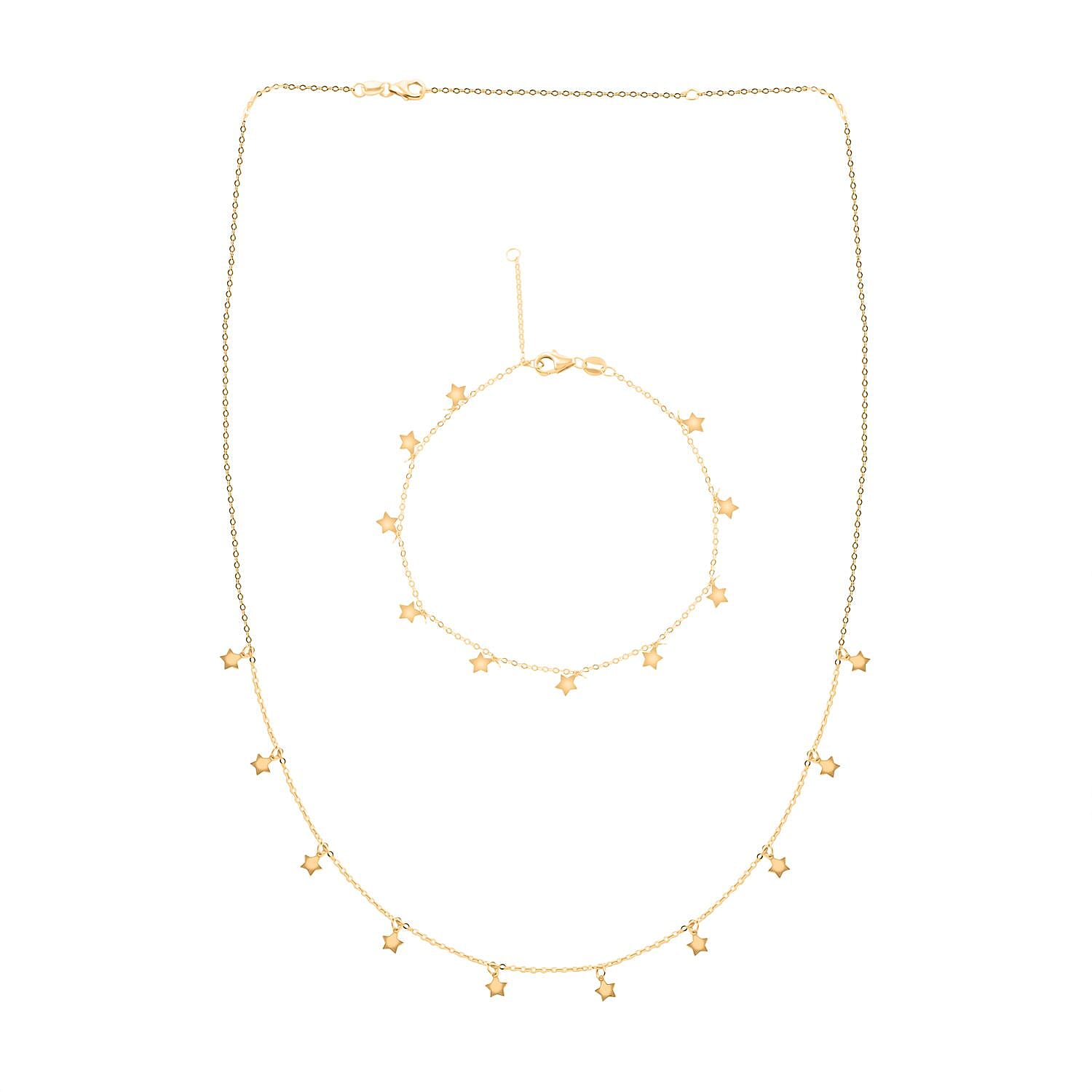 Italian Star Bracelet (7.00-8.00In) and Necklace 18-20 Inches in 10K Yellow Gold 1.80 Grams