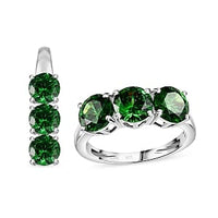 Simulated Green Diamond 3 Stone 6.00 ctw Ring (Size 5.5) and Pendant in Sterling Silver