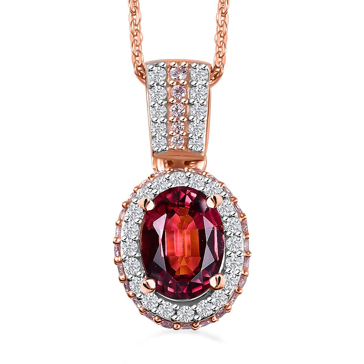 Ouro Fino Rubellite, Multi Gemstone Pendant Necklace (20 Inches) in 18K Vermeil RG Over Sterling Silver 2.40 ctw