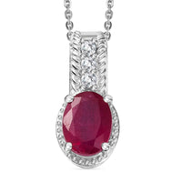 Niassa Ruby (FF), White Zircon Pendant Necklace (20 Inches) in Rhodium Over Sterling Silver 1.70 ctw