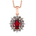 Tanzanian Wine Garnet, Natural Champagne and White Diamond Sunflower Pendant Necklace 20 Inches in 18K Vermeil Rose Gold Over Sterling Silver 2.40 ctw - Sticky add to cart bar