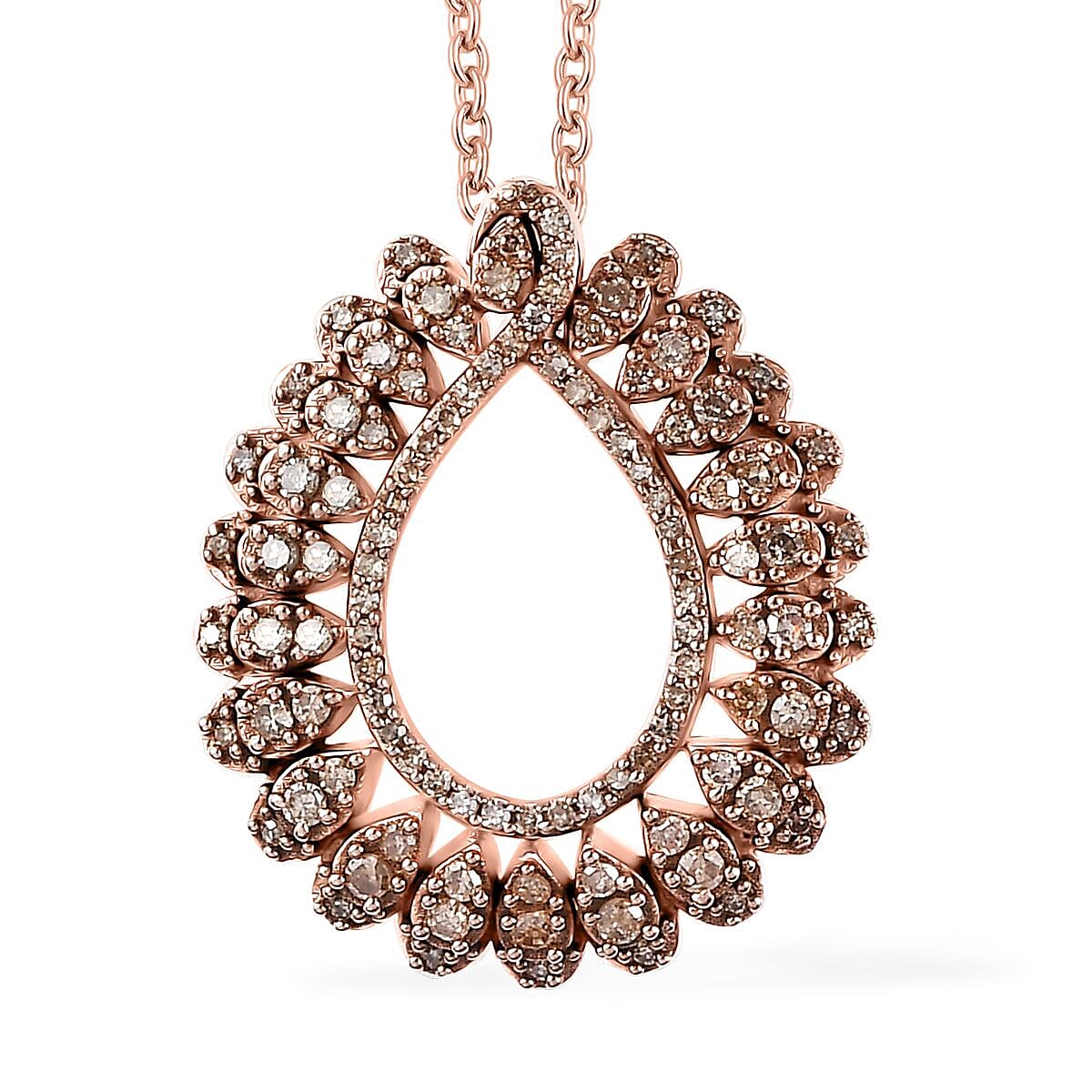 Natural Champagne Diamond Pendant Necklace 20 Inches in 18K Vermeil Rose Gold Over Sterling Silver 0.50 ctw