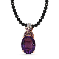 African Amethyst, Multi Gemstone Pendant with Black Spinel Beaded Necklace (20 Inches) in 14K Vermeil RG Over Sterling Silver 84.65 ctw