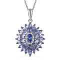 Tanzanite and White Zircon Dahlia Floral Spray Pendant Necklace 20 Inches in Rhodium Over Sterling Silver 4.35 ctw - Sticky add to cart bar