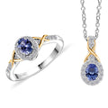 Tanzanite, White Zircon Ring (Size 5.0), Pendant Necklace (20 Inches) in Rhodium Over Sterling Silver 1.25 ctw - Sticky add to cart bar