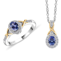 Tanzanite, White Zircon Ring (Size 5.0), Pendant Necklace (20 Inches) in Rhodium Over Sterling Silver 1.25 ctw