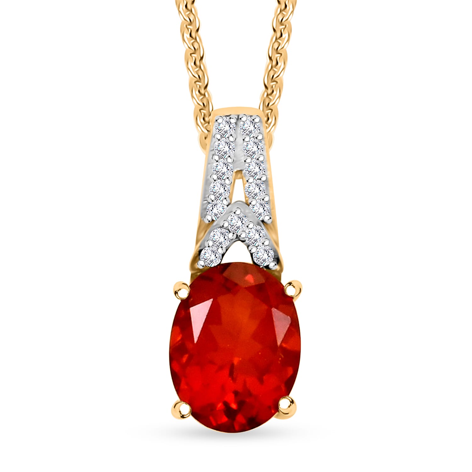 Brazilian Cherry Citrine and White Zircon 1.90 ctw Pendant Necklace in 14K Vermeil Yellow Gold Over Sterling Silver 20 Inches
