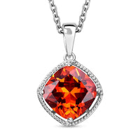 Simulated Red Diamond Pendant in Sterling Silver With Stainless Steel Necklace (20 Inches) 6.90 ctw
