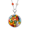 Multi Color Murano Style Beaded Pendant and Necklace 24 Inches in Stainless Steel - Sticky add to cart bar