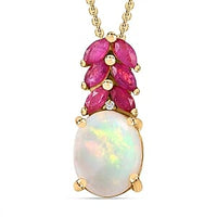 Ethiopian Welo Opal and African Ruby White Zircon Pendant 2.31 ctw Necklace in Vermeil YG Over Sterling Silver 18 Inches