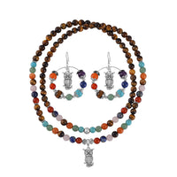 Multi Gemstone 560.00 ctw Necklace and Earrings in Silvertone and Stainless Steel (34 Inches)