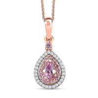 Narsipatnam Pink Spinel and Multi Gemstone Double Halo Pendant Necklace 20 Inches in 18K Vermeil Rose Gold Over Sterling Silver 1.00 ctw