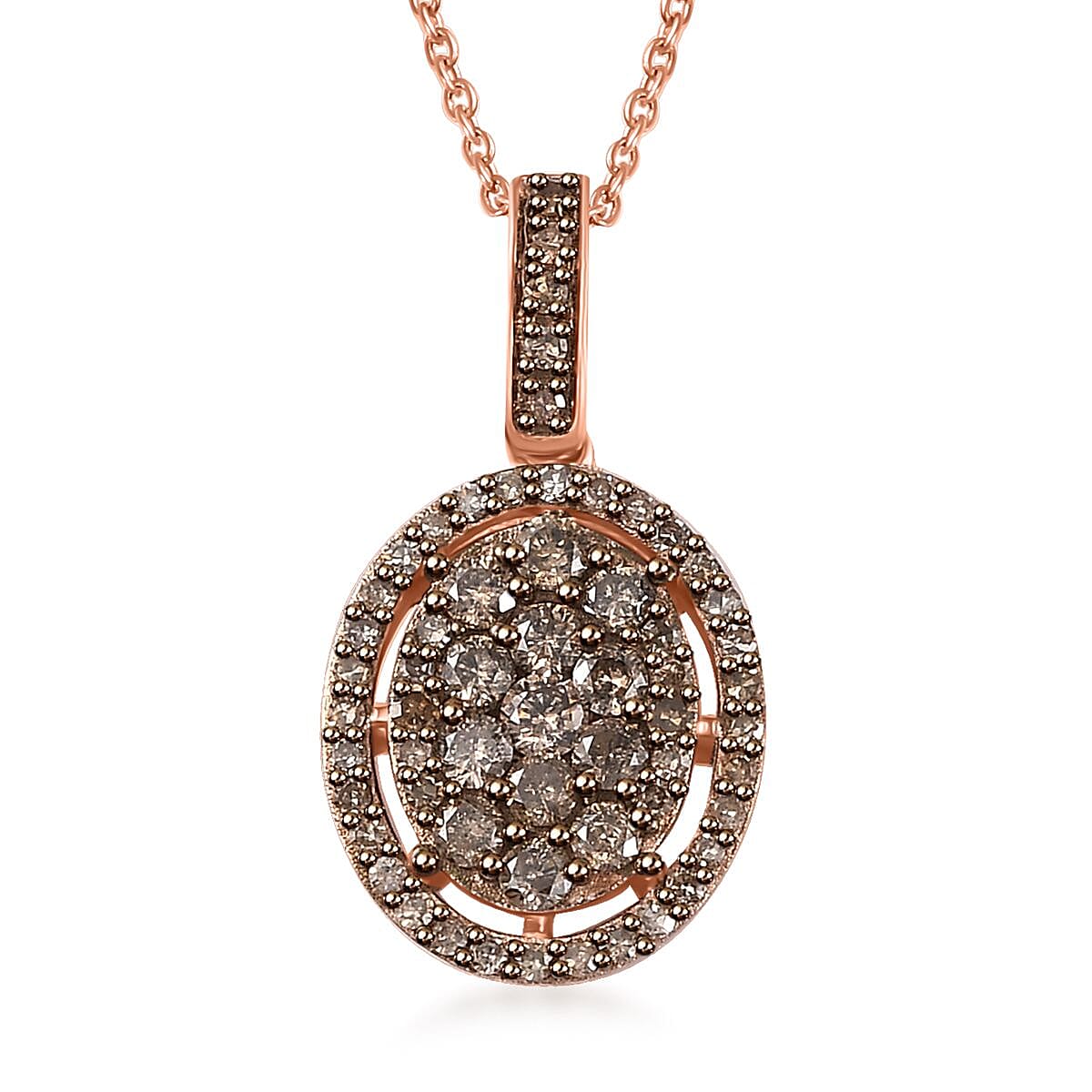 Natural Champagne Diamond Pendant Necklace 18 Inches in 18K Vermeil Rose Gold Over Sterling Silver 1.00 ctw (Del. in 10-12 Days)