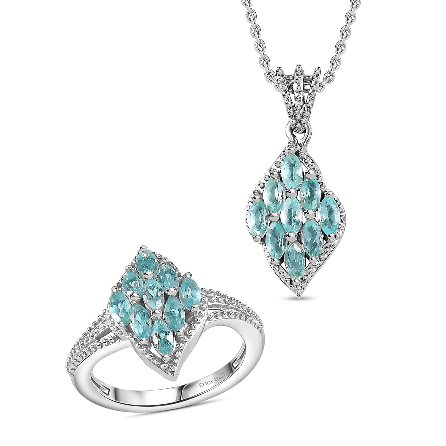 Apatite Ring (Size 5.0), Pendant in Rhodium Over Sterling Silver with Stainless Steel Necklace (20 Inches) 1.70 ctw