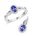 TLV Tanzanite, White Zircon Halo Ring (Size 7) and Pendant in Rhodium Over Sterling Silver 1.35 ctw - Sticky add to cart bar