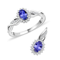 TLV Tanzanite, White Zircon Halo Ring (Size 7) and Pendant in Rhodium Over Sterling Silver 1.35 ctw