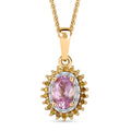 D'Joy Narsipatnam Pink Spinel, Yellow and White Diamond 1.10 ctw Double Halo Pendant Necklace in 18K Vermeil Yellow Gold Over Sterling Silver 20 Inches - Sticky add to cart bar