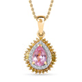 Narsipatnam Pink Spinel, Yellow and White Diamond Double Halo Pendant Necklace 20 Inches in 18K Vermeil Yellow Gold Over Sterling Silver 1.10 ctw - Sticky add to cart bar