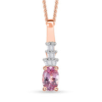Narsipatnam Pink Spinel and Diamond Pendant Necklace 20 Inches in 18K Vermeil Rose Gold Over Sterling Silver 0.60 ctw