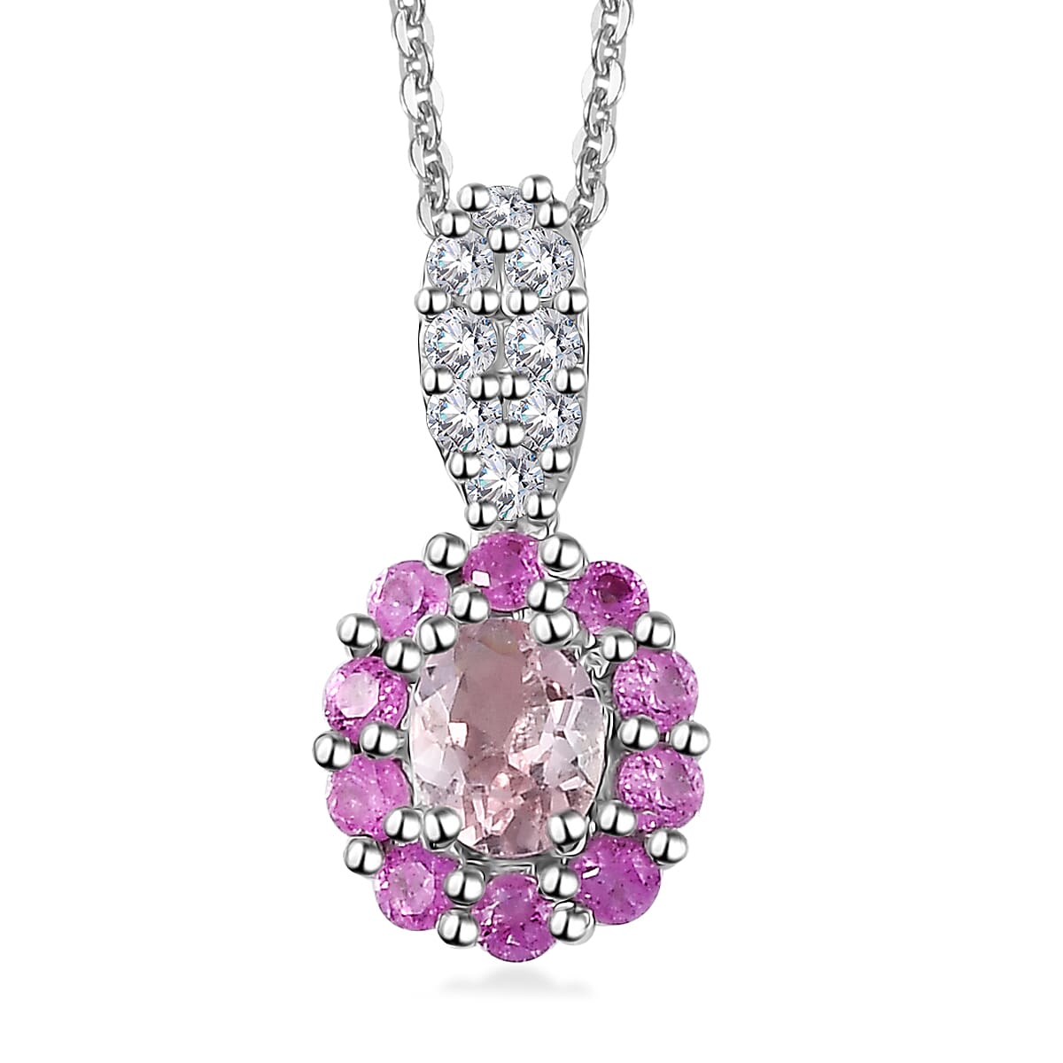 Narsipatnam Pink Spinel and Multi Gemstone Pendant Necklace 20 Inches in Rhodium Over Sterling Silver 1.00 ctw