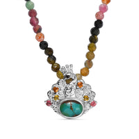 Sierra Nevada Turquoise and Multi Gemstone Pendant with Beaded Necklace 20 Inches in Rhodium Over Sterling Silver 37.90 ctw