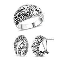 One Time Only Bali Legacy Dolphin Ring and Earrings in Sterling Silver 16.60 Grams