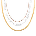 Set of 3 14K YRG Over Sterling Silver Herringbone, Paperclip and Diamond-Cut Coryana Chain Necklace 20, 22, 24 Inches 27.40 Grams - Sticky add to cart bar