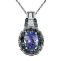 TLV Peacock Tanzanite, Blue Diamond (IR), Diamond (0.25 cts) Halo Pendant Necklace (20 Inches) in Platinum Over Sterling Silver 1.20 ctw - Sticky add to cart bar